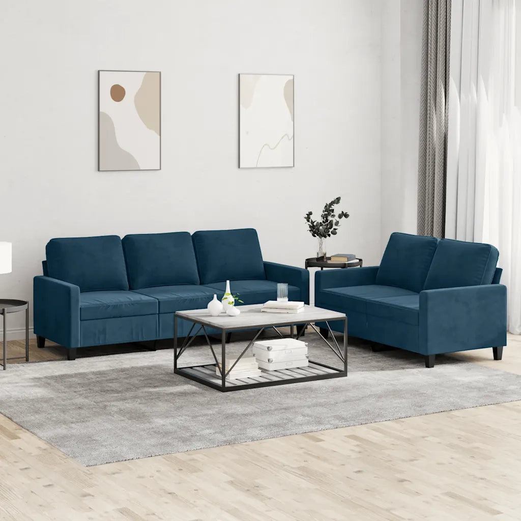 Set di Divani 2 pz con Cuscini Blu in Vellutocod mxl 83670