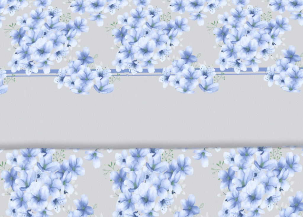Completo Lenzuola Stiro Facile 100% Cotone Made Italy Effetto Seta Fiorellino - Matrimoniale - Azzurro