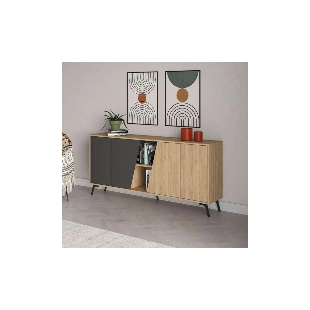 Madia 4 ante Fiona 180x35,6x82H colore rovere e antracite