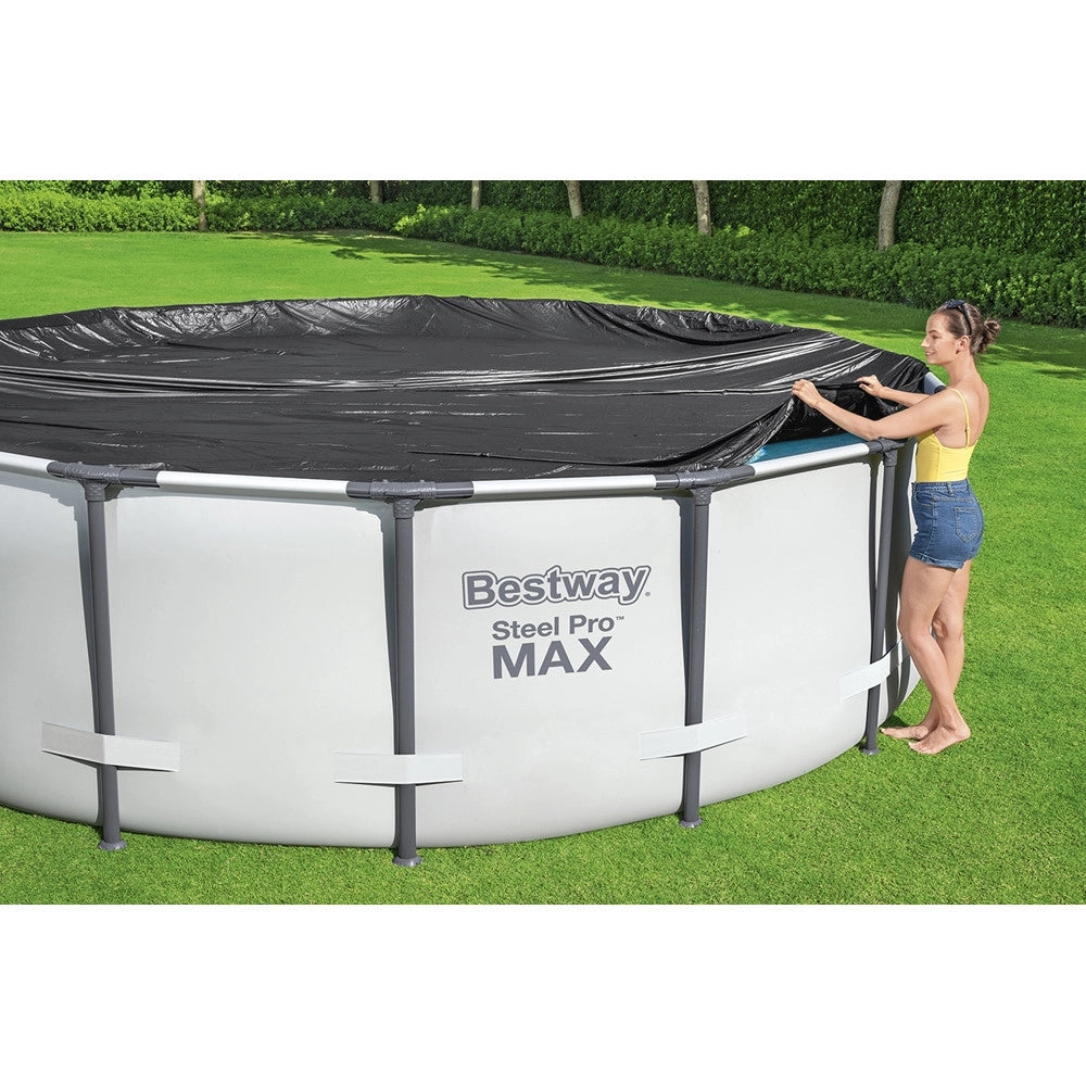 Trade Shop - Telone Copertura Per Piscine Fuori Terra In Pvc ø 305 Cm Nero Con Telaio Rotondo 58036 -
