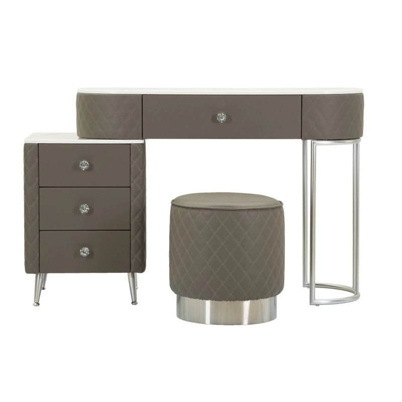Toeletta Sharon Grigia Con Puff Gambe Argento cm 120x40x75 (misura Puff ø36x39)
