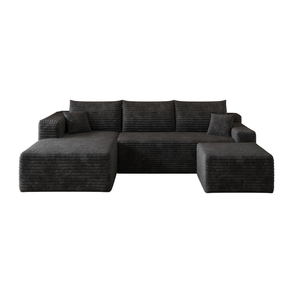 Divano Angolare in Tessuto ¨C MINIMAL ¨C Nero, 241 cm, L-Shape, Seduta Profonda