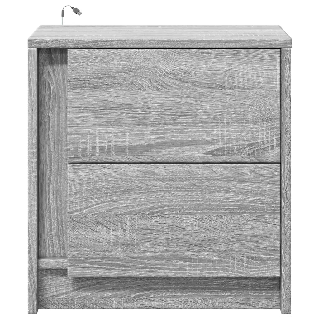 vidaXL Comodini con Luci LED 2pz Grigio Sonoma in Legno Multistrato
