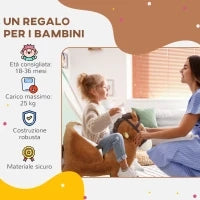 Cavallo a Dondolo per Bambini 18-36 Mesi con Suoni, Base in Legno e Cintura di Sicurezza, Marrone