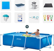 Piscina Intex - Set completo - 260x160x65 cm - Compreso tegoli per piscina - Copertura solare - Pompaggio - Mat di solare - Distruttore di cloro + termometro - Pastiglie di cloro - Set di manutenzione - Giocattoli per immersioni