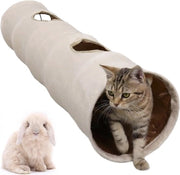 Tunnel Opvougbile per Gatti con 2 Fori e Giocattolo per Gatti, Gattini, Conigli, Cavi, 120 x 25 cm, Beige