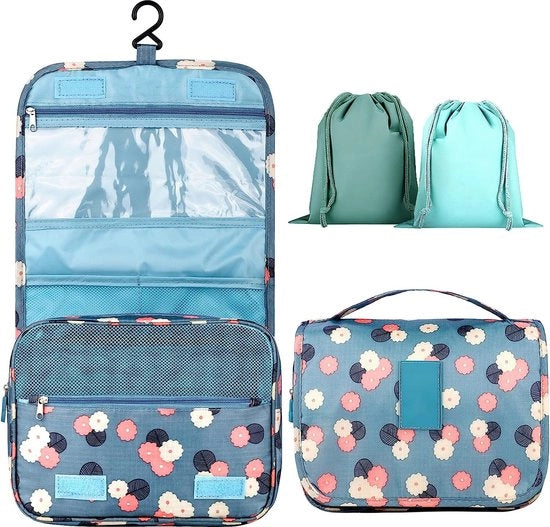 Set di asciugamani per bagno, 9 pezzi, asciugamani per appendere, kit di pulizia con flacone per trucco e accessori per la pulizia, per uomo e donna, per viaggi o uso quotidiano, fiori blu