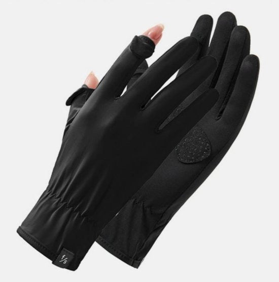 Manopole estive per attività all'aperto - 22 cm di lunghezza - 15 cm di polso - Protezione UV - Antiscivolo touchscreen, rapidamente asciutto - Smalto antifango - Apertura per indice e dito medio - UPF 50+ - Manopole da bicicletta con protezione solare
