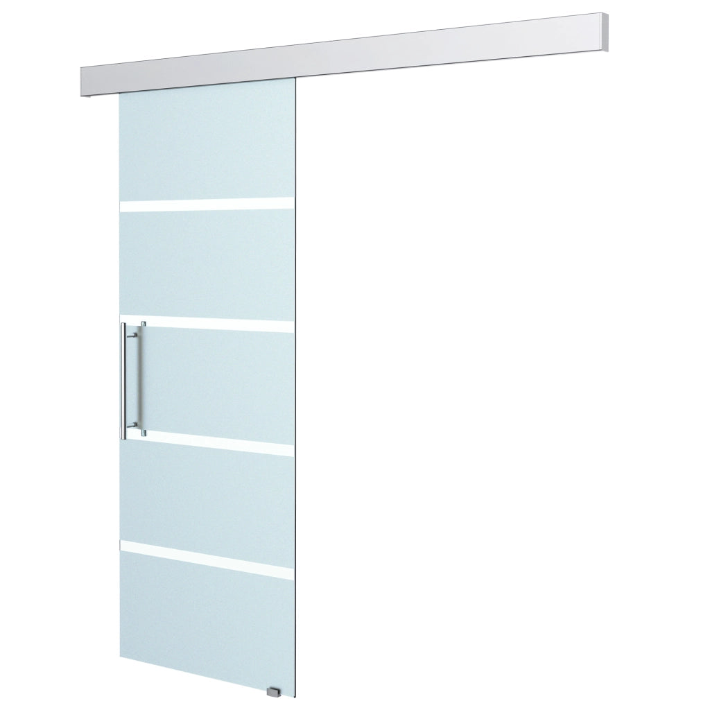 Porta Scorrevole Interna in Vetro Smerigliato e Satinato con Binario B2 e Maniglia per Bagno Cucina Studio Vetro 205x 102.5x 0,8cm