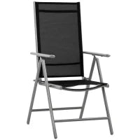Sedia da Giardino Pieghevole in Alluminio e Texteline Schienale Regolabile a 7 Livelli, Nero 65x55x85-105cm