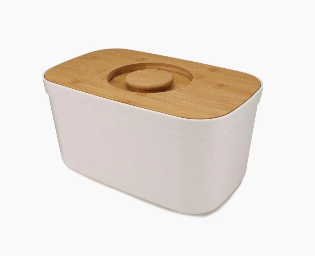 Joseph Joseph 81097 Bread Bin Porta Pane con Coperchio Tagliere in Bamboo e Plastica colore Bianco