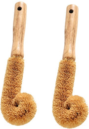 Pulitore multifunzionale in legno di palma 23x5,5 cm Set di spazzole per bottiglie e biberon Spazzola a uncino 2 pezzi Utilizzo domestico Pulizia profonda