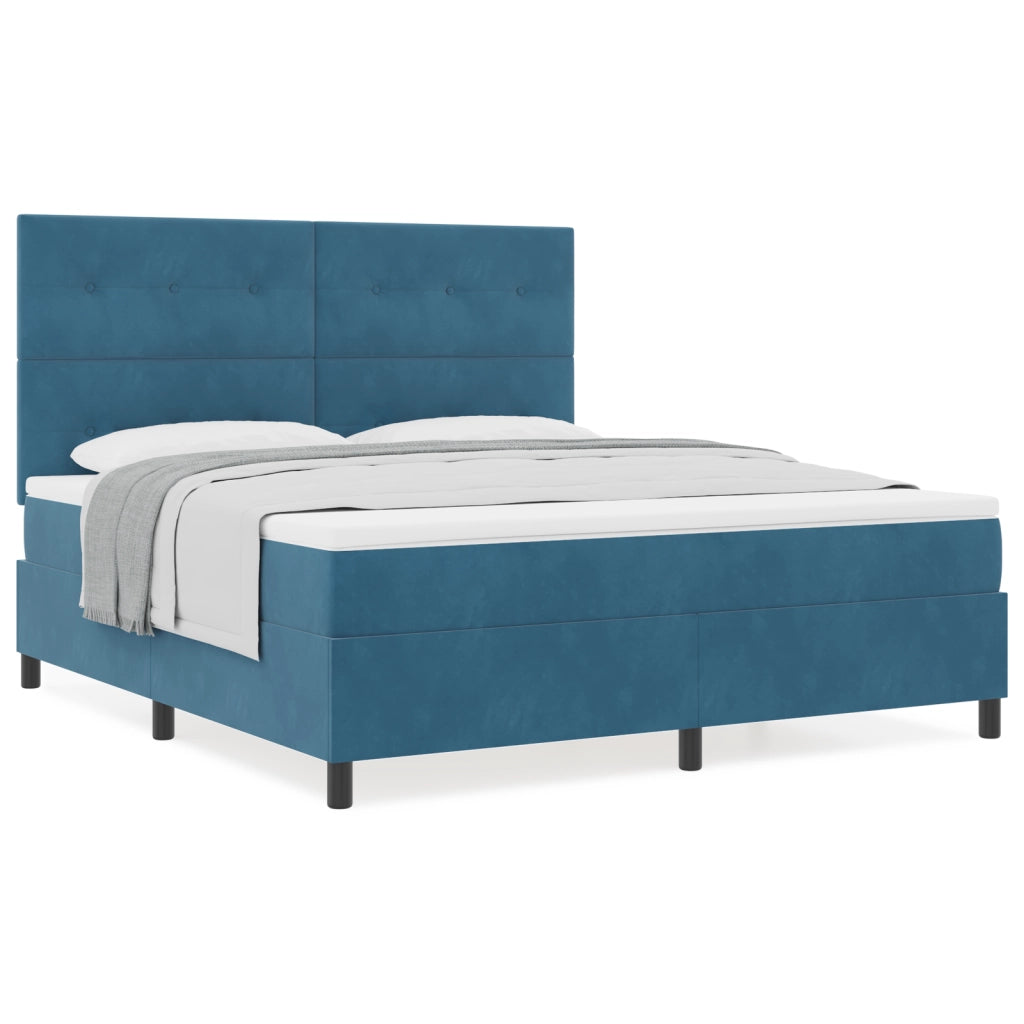 Letto Box Spring con Materasso Blu Scuro Super King in Velluto