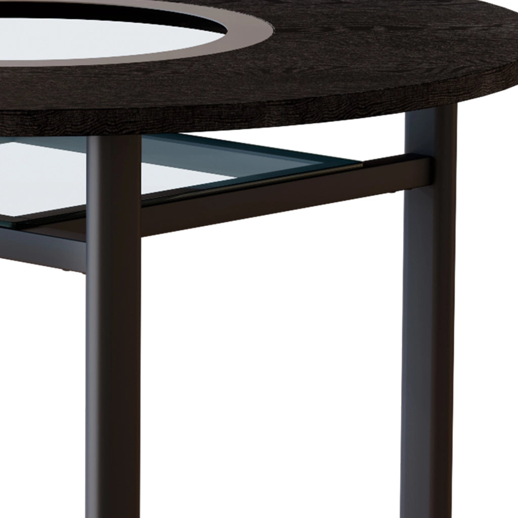 Tavolo da pranzo rotondo per 2-4 persone con inserto in vetro, base in metallo, per soggiorno e cucina, nero, 100 cm