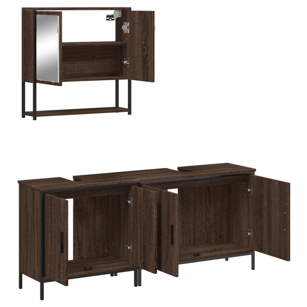 Set Mobili da Bagno 3 pz Rovere Marrone in Legno Multistrato 3214674
