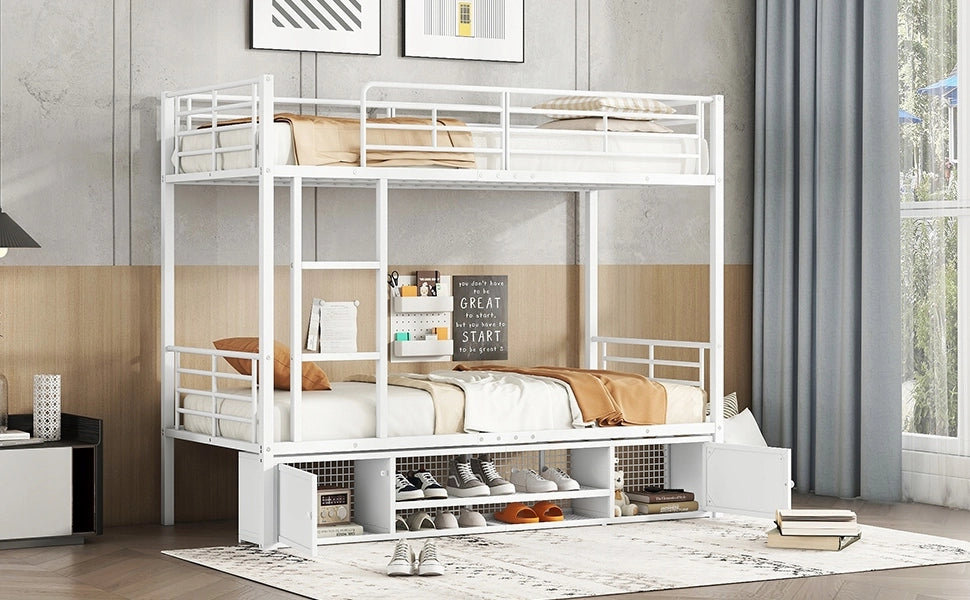 Letto a castello in metallo 90x200 - Xylo - Bianco con armadio e scala