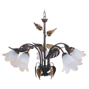 Lampadario 5xE14 Montatura Marrone Ramato Vetro Bianco Sfumato Ambra E-Energy Giulia