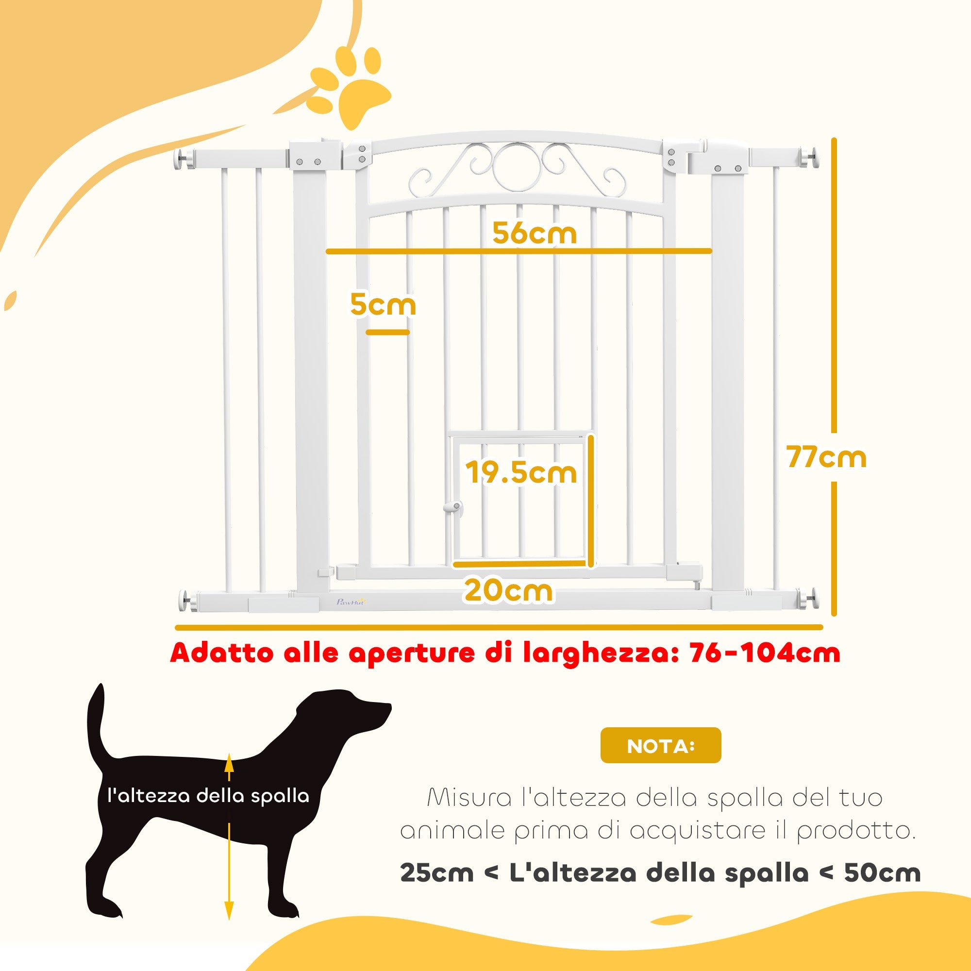 Cancelletto di Sicurezza per Animali con Estensioni 76-104x77cm Porta per Gatti Bianco