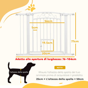 Cancelletto di Sicurezza per Animali con Estensioni 76-104x77cm Porta per Gatti Bianco