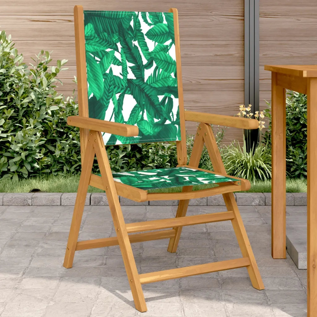 Sedie Giardino 2 pz | Sedie da Esterno Motivo Foglia Legno Massello Acacia Tessuto