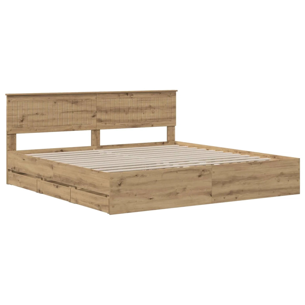 Bed Frame with Storage and Headboard Artisan Oak 180 x 200 cm 3445828