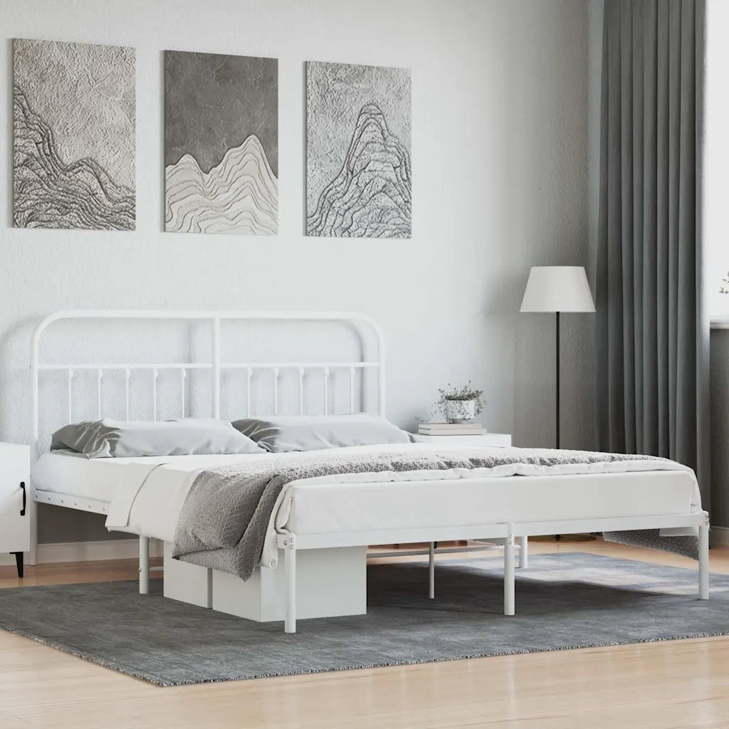 Letto matrimoniale | Letto per adulti | Giroletto con Testiera Metallo Bianco 180x200 cm