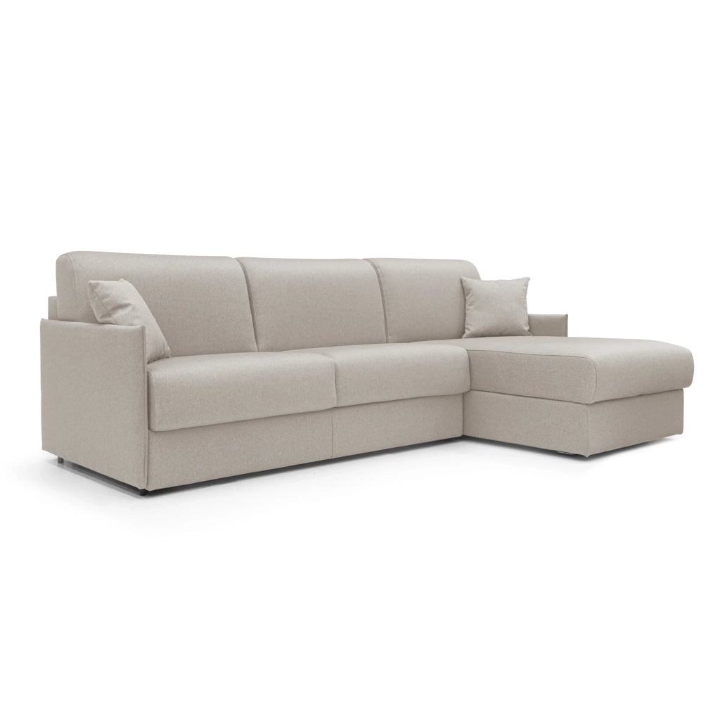Evans Divano letto angolare con penisola in morbido tessuto impermeabile T13 272 cm Sinistro (mat. 160x197) panna