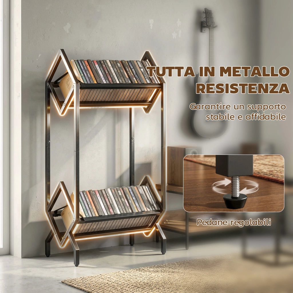 Porta CD 50, Porta Vinili 2 Livelli Metallo per DVD, Libri, Album, Nero