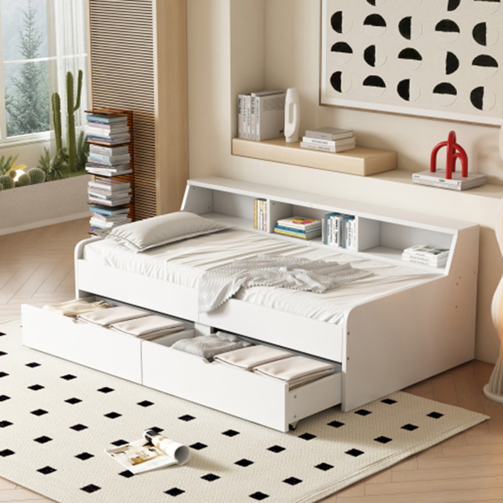 Letto divano con cassetti - Xylo - 90x200 cm - Bianco - Con spazio di archiviazione