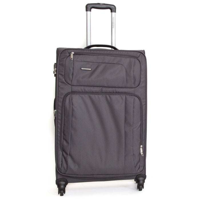 Trolley Valigia Grande Morbida in Poliestere 4 Ruote TSA Ravizzoni Raffaello DK Grigio