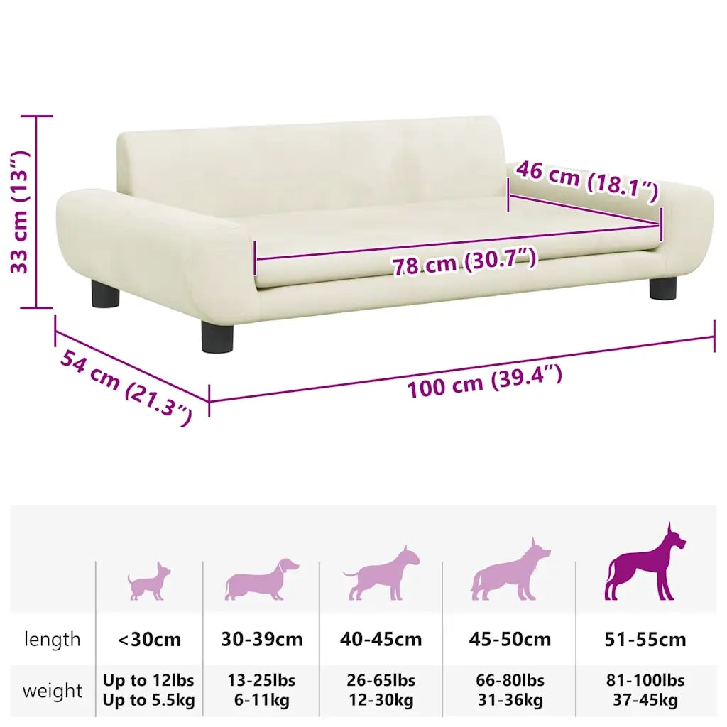 Lettino per Cani Crema 100x54x33 cm in Velluto