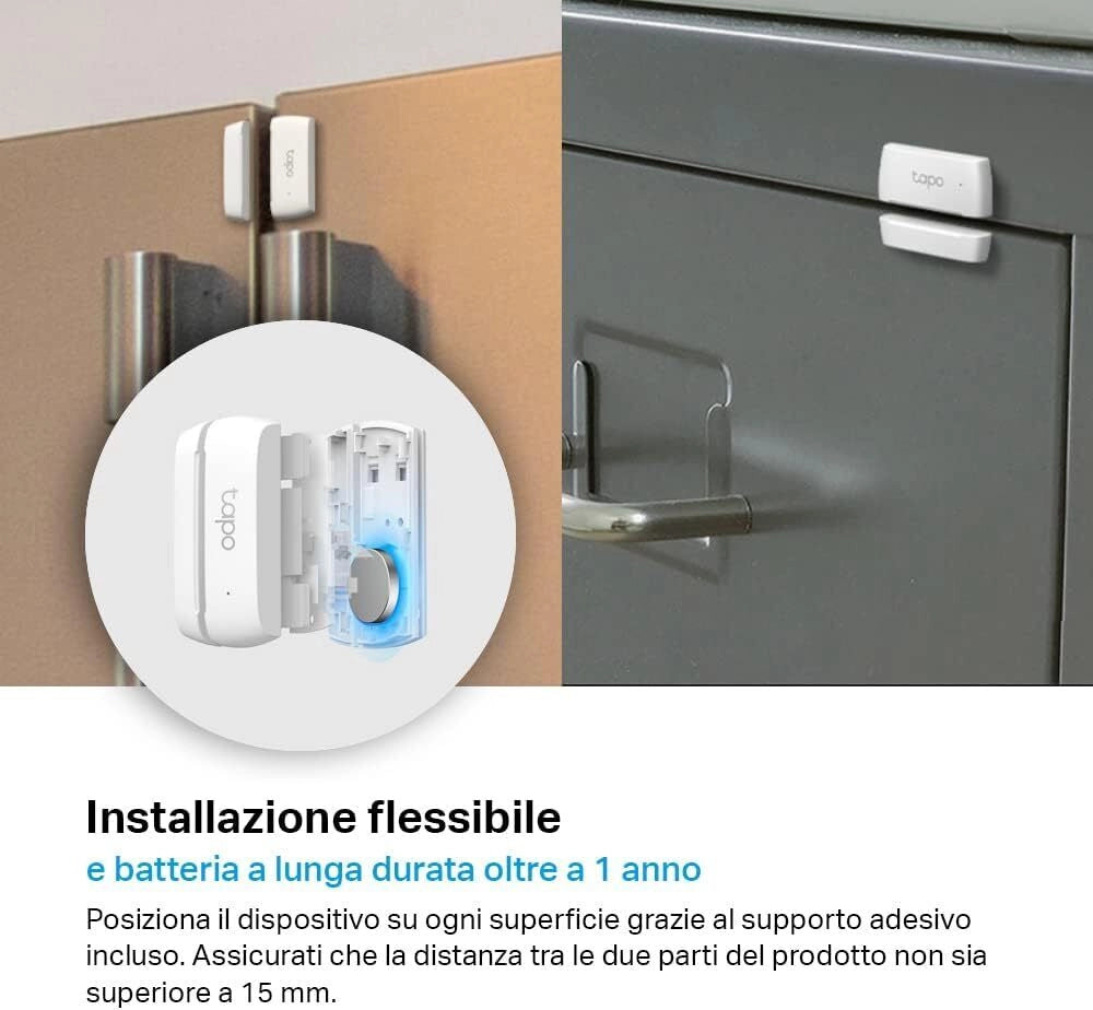 TP-Link Tapo T110 Smart Contact Sensor, Sensore di Contatto Intelligente, Domotica, Risparmio Energetico, Batteria Caricata, Avvisi di Intrusi, Hub Obbligatorio