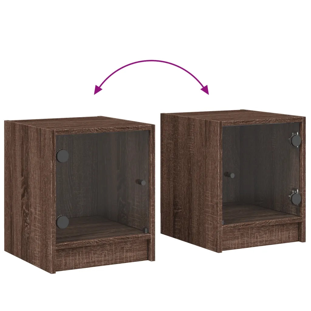 Comodino con Anta in Vetro Rovere Marrone 35x37x42 cm 836355