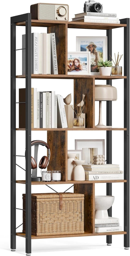 VASAGLE Libreria, Scaffale Portaoggetti a 5 Ripiani, Organizzatore per Studio Ufficio, con Scomparti Aperti per Soggiorno, in Stile Industriale, Bianco Acero e Bianco Nuvola LBC012W44