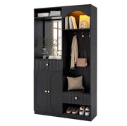 Mobile guardaroba ingresso 100x35x180 cm in MDF nero con specchio， panca e LED