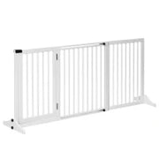 Cancellino per Cani Taglia Regolabile a 3 Pannelli, in Legno di Pino, 113-166x36x71 cm, Bianco