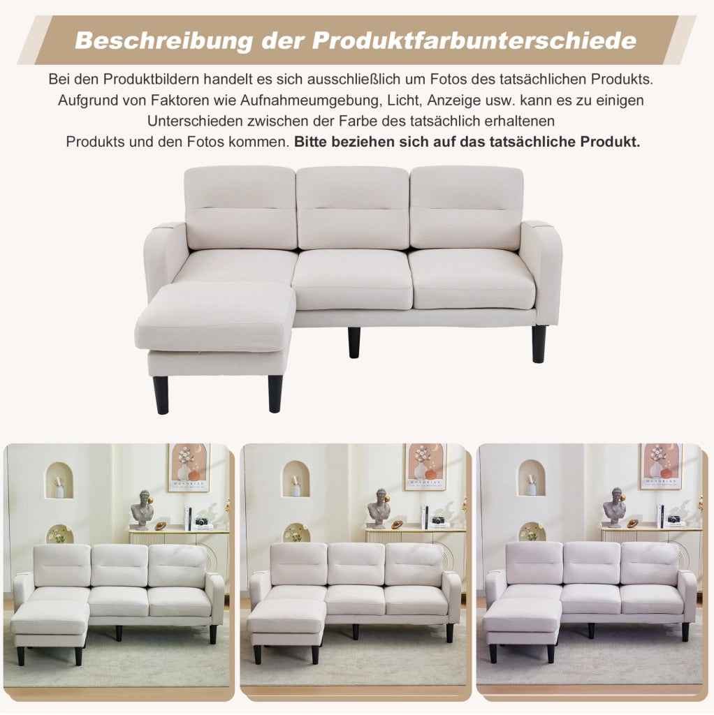 Divano angolare modulare 3 posti con chaise longue beige
