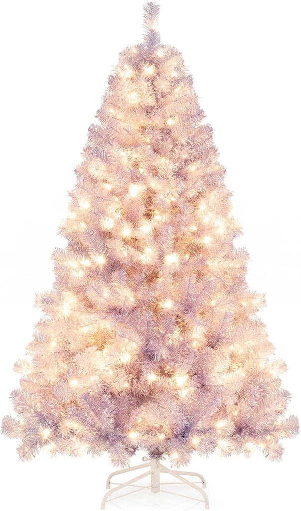 Albero di Natale 180/225 cm, Albero di Natale Preilluminato con 688/1300 Rami Folti, 250/550 Luci LED Bianco Caldo, 8 Modalità e Base, Decorazione Natalizia per Casa e Ufficio (Viola, 180 cm)