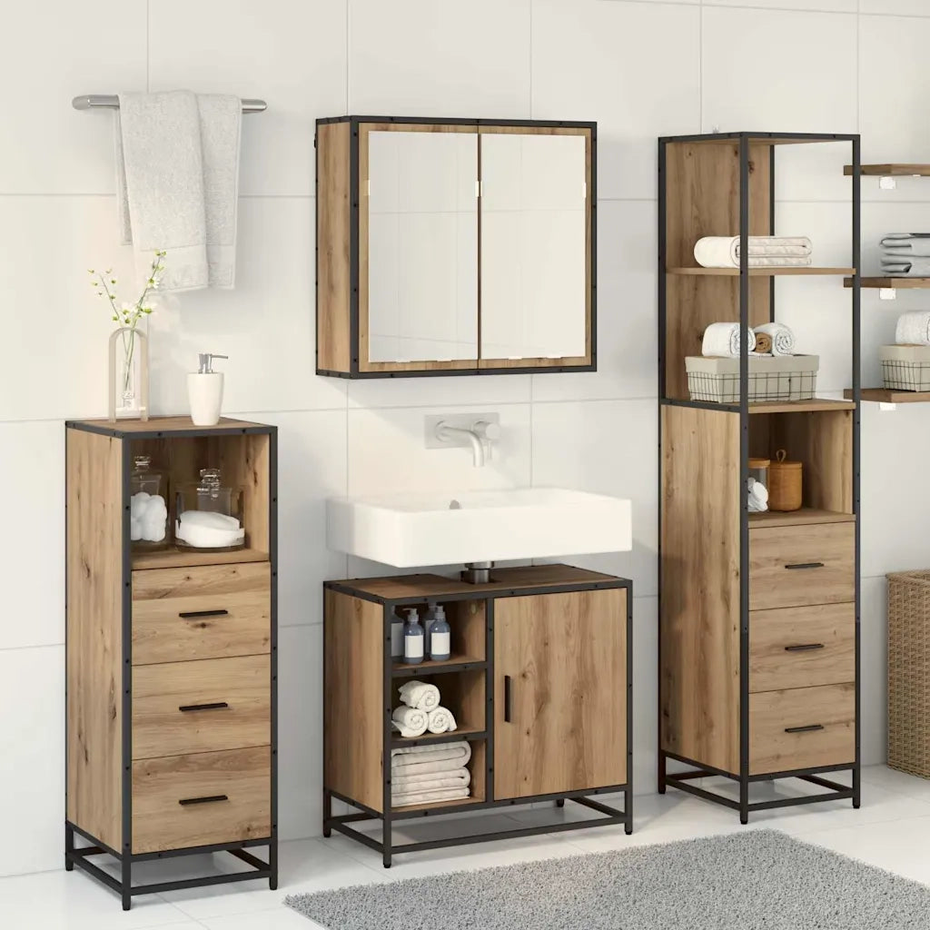 Set di mobili per il bagno con porta 4 pcs Rovere artigianale