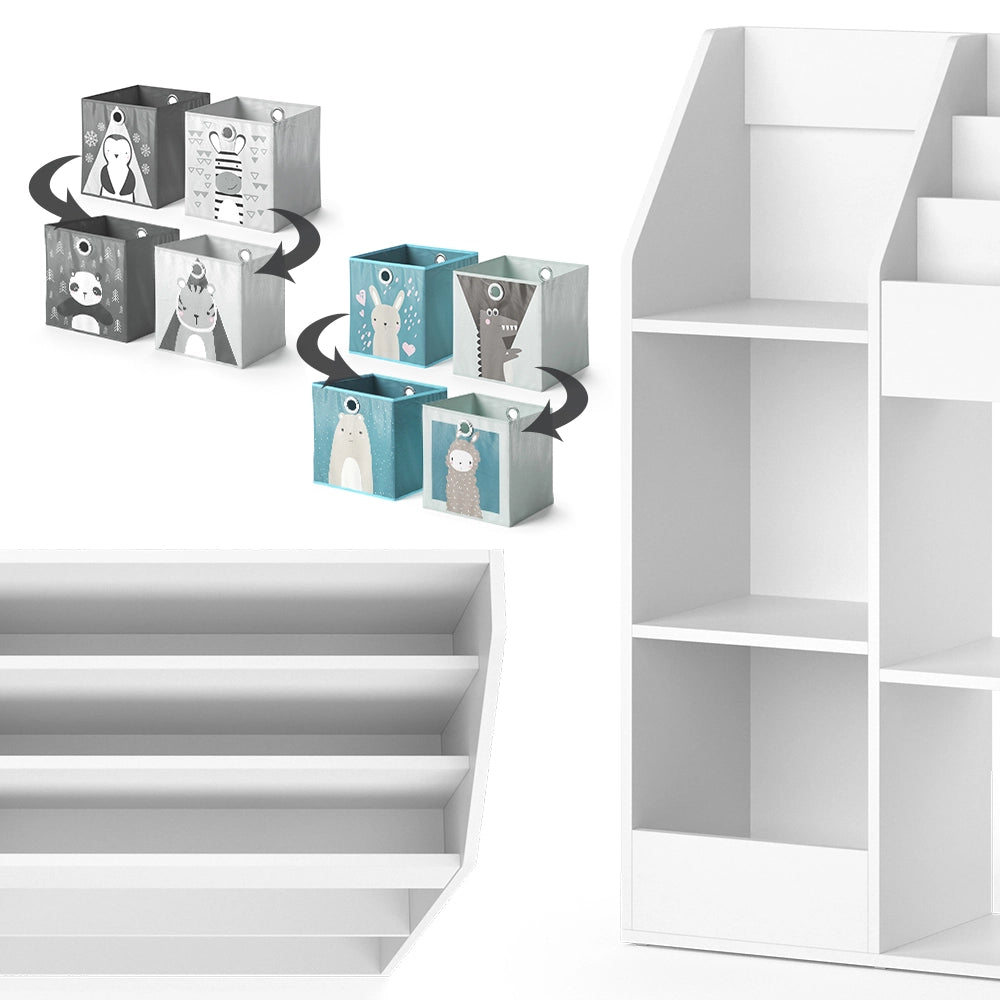 Vicco Libreria bambini Bianco 100.4 x 114.2 cm con 4 scatole pieghevoli (grigie)