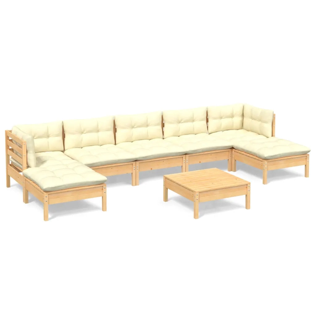 Set Salotto da Giardino 8 pz con Cuscini Crema in Legno di Pino 3097097