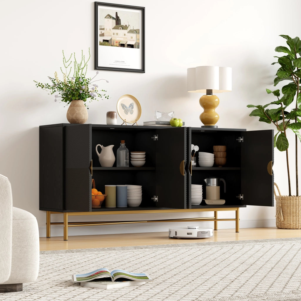 Credenza con 4 ante e soft-close - per soggiorno - in MDF e truciolare - 160×40×82 cm - nero