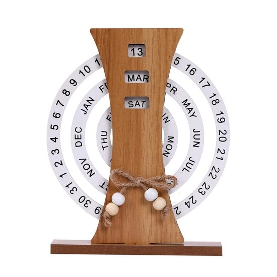 Calendario permanente, calendario permanente con disco di legno, calendario con disco di legno, calendario manuale rotante con blocco di legno, adatto per uso domestico o ufficio, data, giorno della settimana, mese.