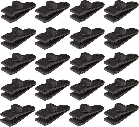 20 pezzi - Clip per Tenda - Clip per Luifel - Fermo Luifel a Fermo Forte - Clip per Luifel da Campeggio - Clip per Zeppa - Adatto per Luifels, Campeggio, Luifeli per Caravan, Clip per Cavo Bungee - Nero