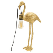 Lampada da tavolo Flamingo in resina dorata con lampadina Edison a vista