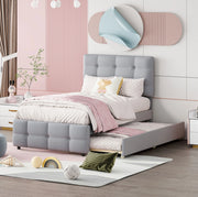 Letto imbottito 90x200 cm con letto estraibile e testiera regolabile in tessuto di lino grigio