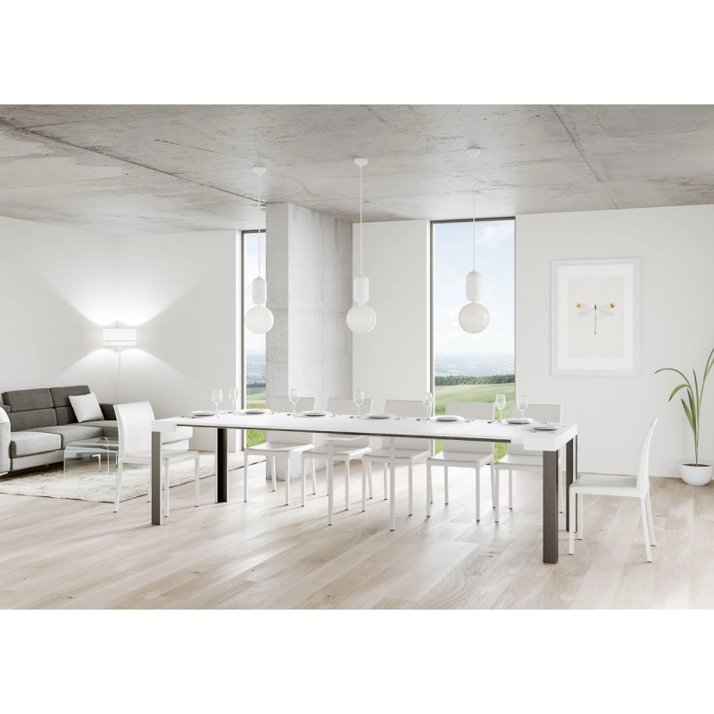 Consolle allungabile 90x40/300 cm Linea telaio Antracite - Bianco Frassino