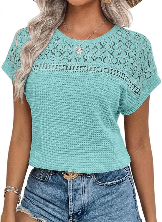 Top elegante per donne - Collo a giro - Materiale a bassa tensione - Fatto di poliestere morbido - Modello con collo a giro - Stile libero