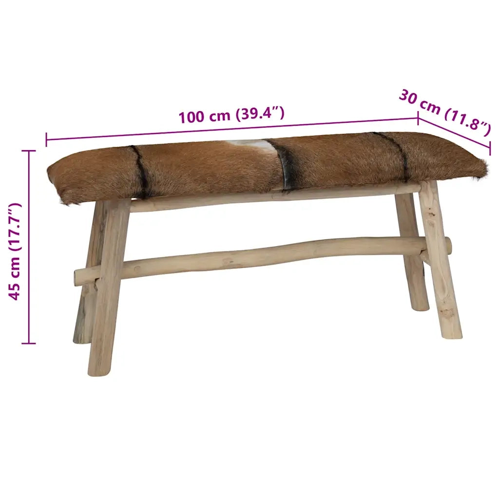 Panca in Vera Pelle e Teak cod mxl 49951