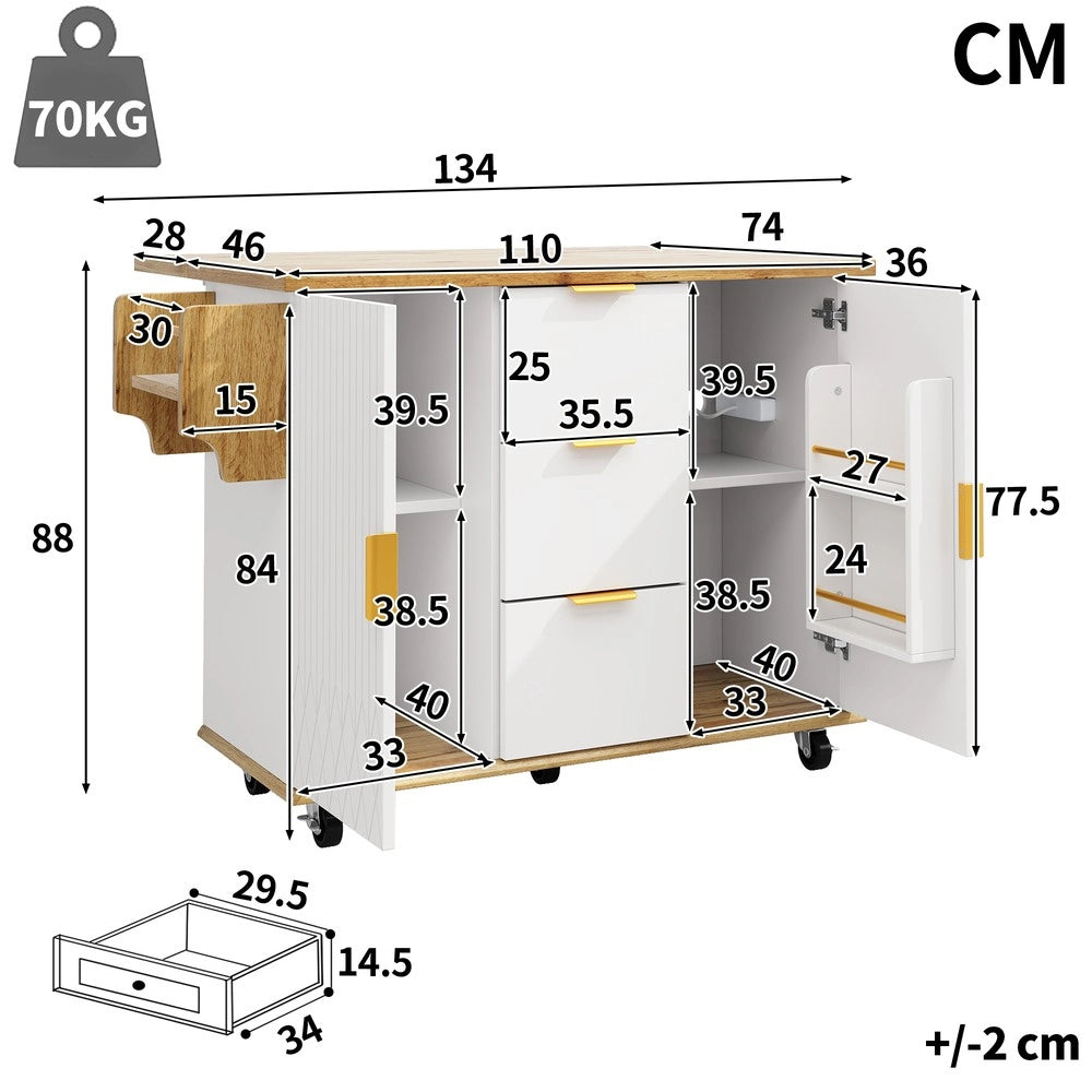 Carrello Cucina con Set Sgabelli Bar ¨C Minimal ¨C Bianco Effetto Legno